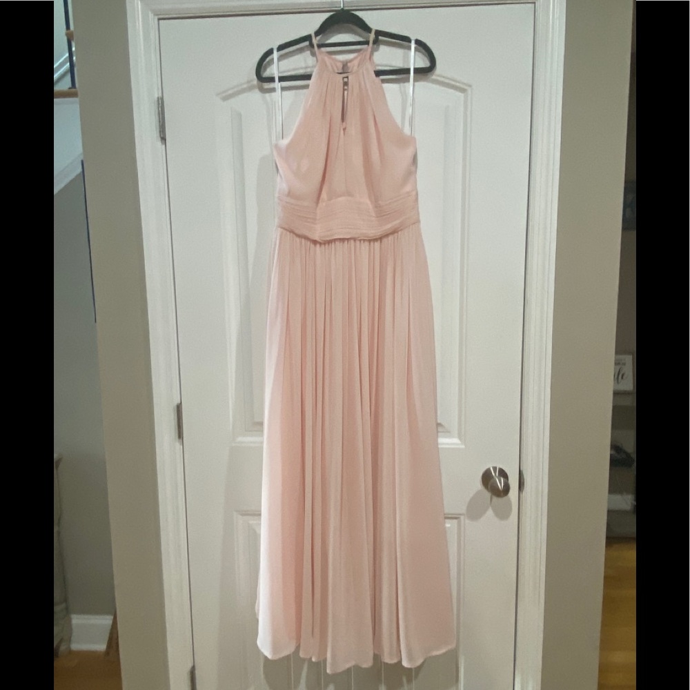 Levkoff Petal Pink Keyhole Neck A-Line Gown - Picture 4 of 6